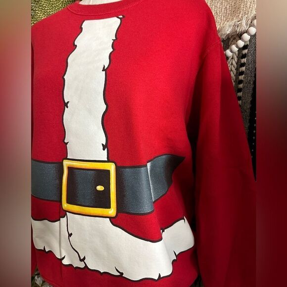 Y2K Santa Clause Belly Red Crewneck Pullover Sweatshirt - Picture 2 of 4